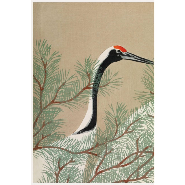 Japanese crane art print by Kamisaka Sekka, reproduced from the 1909 Momoyogusa woodblock series, featuring elegant cranes...