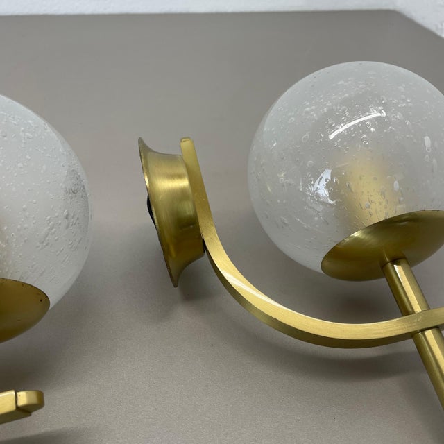 Metal Minimalist Brass and Glass Ball Wall Light Sconces, Italy 1970s, Set of 2 For Sale - Image 7 of 17