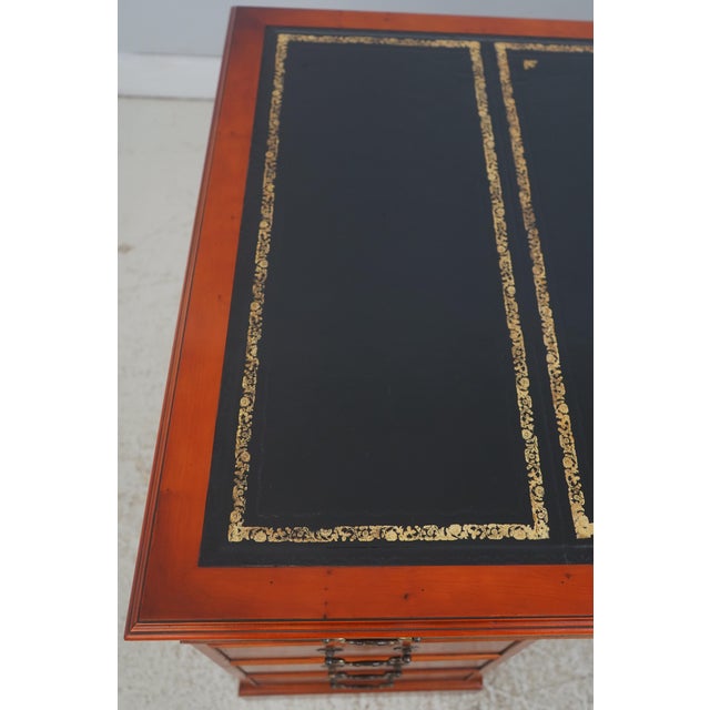 Reprodux English Style Leather Top Yew Wood Desk For Sale - Image 16 of 18