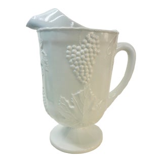 Vintage "Harvest Grape" Milk Glass Footed Pitcher - 11" For Sale