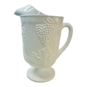 Vintage "Harvest Grape" Milk Glass Footed Pitcher - 11"