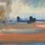 Vintage original oil landscape painting featuring a solitary tree set against an open expanse of ochre fields and soft...