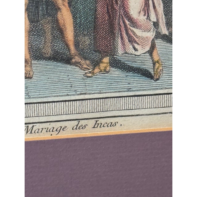 Sculpture Materials 18th-Century Hand-Colored French Engraving, “Cérémonie Du Mariage Des Incas” For Sale - Image 7 of 8