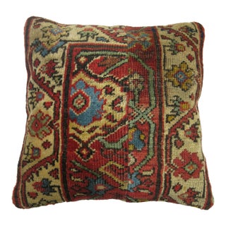 Banded Small Traditional Square Antique Rug Pillow For Sale