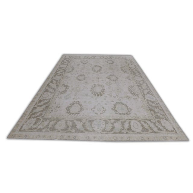Green & White Handwoven Turkish Oushak Rug 8'8" X 11'7" For Sale In Houston - Image 6 of 7
