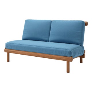 Rishon Teak Outdoor Love Seat - Canvas Sapphire Blue For Sale