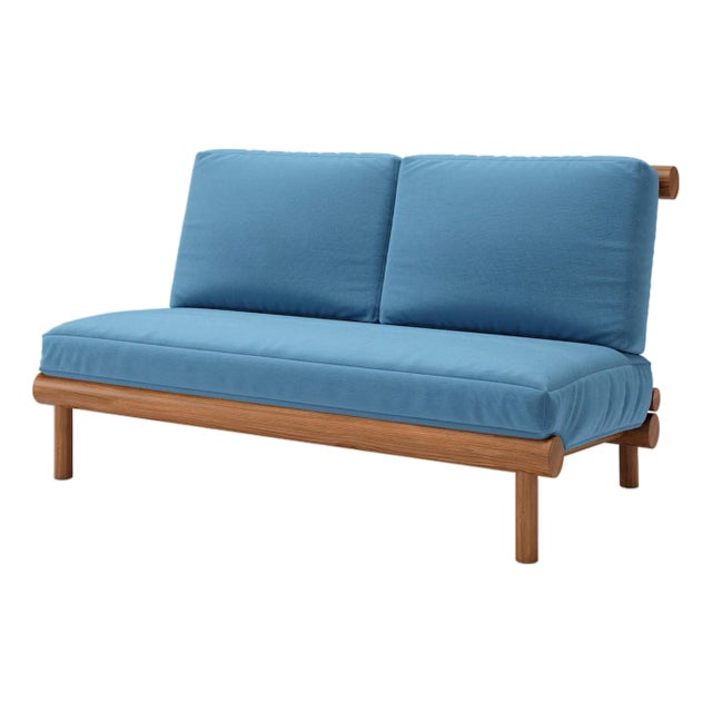 Rishon Teak Outdoor Love Seat - Canvas Sapphire Blue For Sale