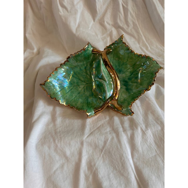 Mid-Century Modern Mid Century Hand Painted Ceramic Leaf Serving Dish For Sale - Image 3 of 6