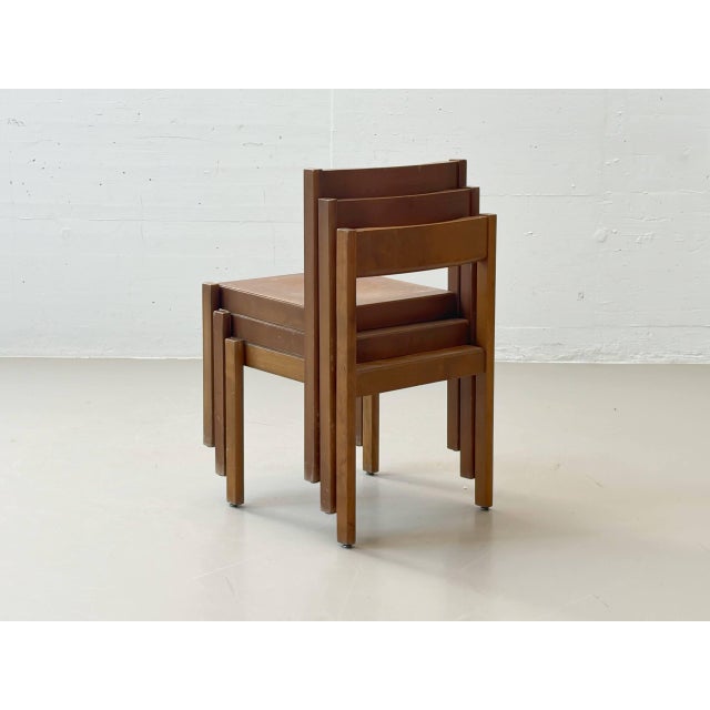 Mid-Century Minimalist Stackable Wooden Chair For Sale - Image 12 of 14