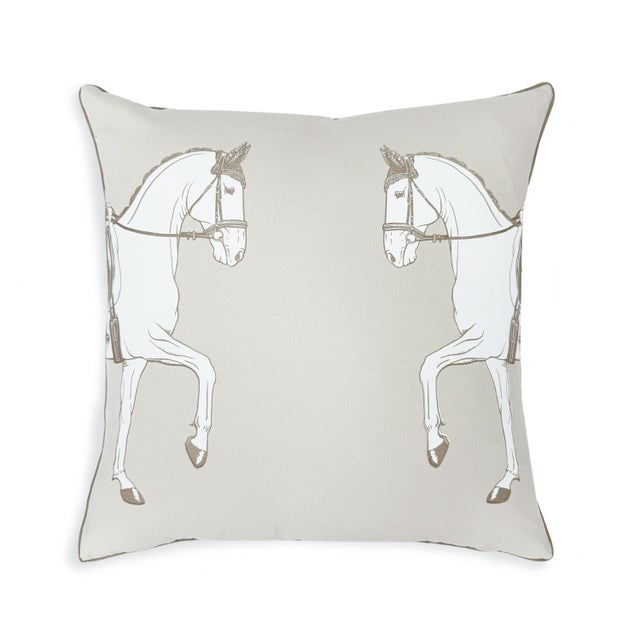 American Marching Horses 20" Throw Pillow, Cream and Taupe For Sale - Image 3 of 6