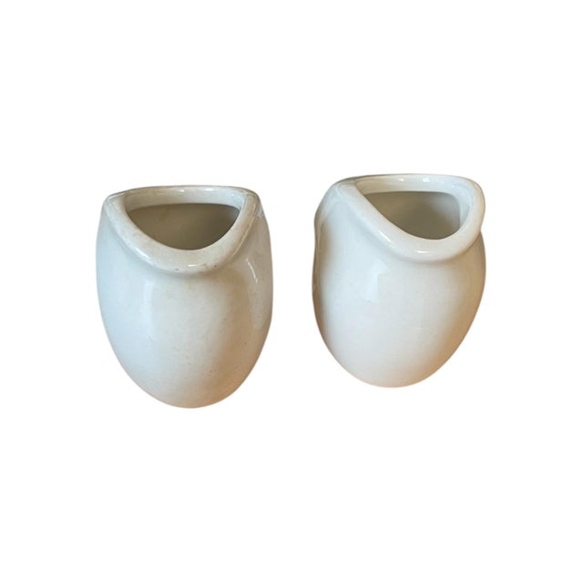 Contemporary Pair of Vintage Midcentury Anfora Pinched Porcelain Individual Creamer/Condiment Pitcher For Sale - Image 3 of 6