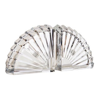 Cristal d'Arques France Set 2 Eventail 24% Leaded Crystal Fans Bookends For Sale