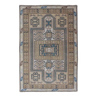 Vintage Turkish Medallion Oushak Rug in Blue, Mocha, and Taupe 3'5"x5'6" For Sale