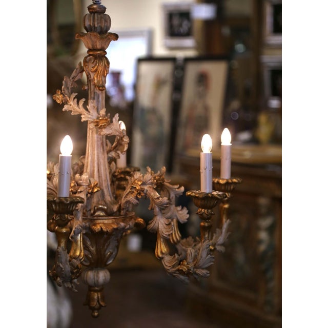 Mid-Century Italian Rococo Painted and Gilt Composition Six-Light Chandelier For Sale - Image 13 of 14