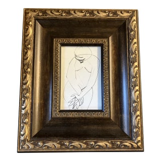1950’s Original Matisse Style Abstract Female Nude Ink Study Drawing Tabletop Frame For Sale