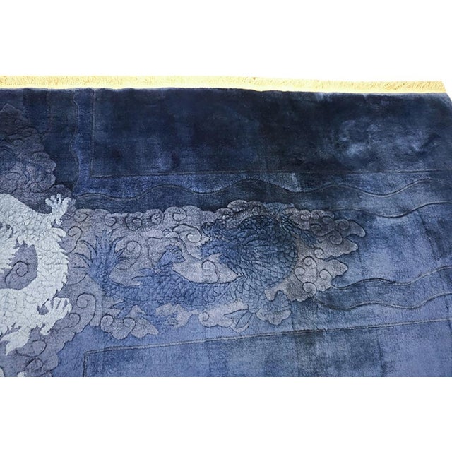 Early 20th Century 1920s Blue Dragon Modern Hand Knotted Antique Chinese Arto Deco Rug 9'x11' 8" Wool Carpet For Sale - Image 5 of 6