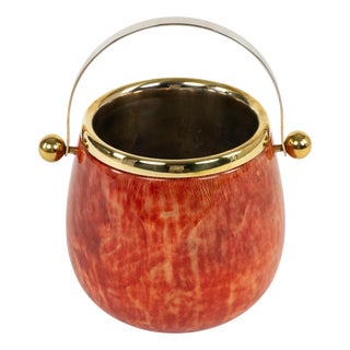Mid-Century Modern Ice Bucket in Red Goatskin and Brass by Aldo Tura, Italy, 1960s For Sale