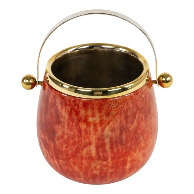 Mid-Century Modern Ice Bucket in Red Goatskin and Brass by Aldo Tura, Italy, 1960s For Sale