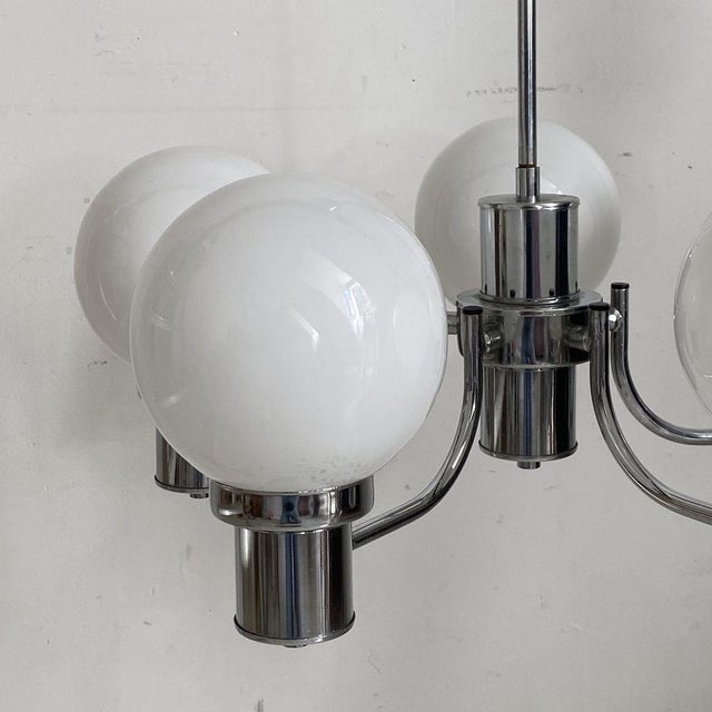 Vintage Chrome and White Glass Pendant Light, 1970s For Sale - Image 3 of 12