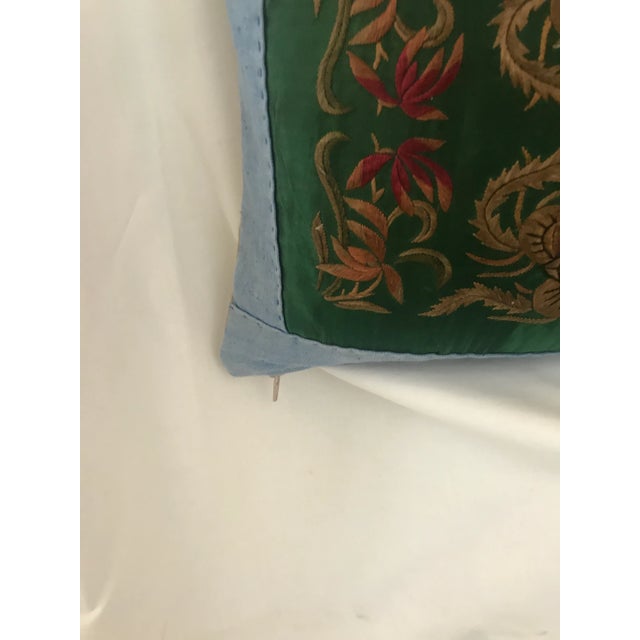 Jade Silk Asian Embroidered Floral Butterfly Pillow For Sale In Los Angeles - Image 6 of 9
