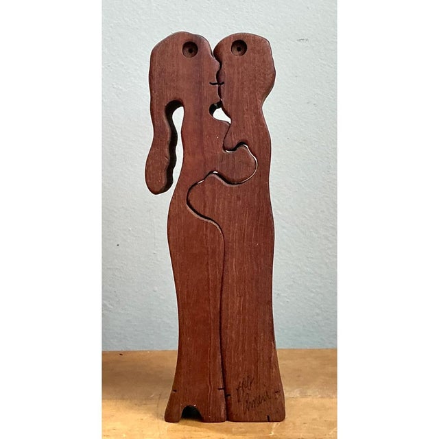 Vintage Abstract Lovers Wood Sculpture For Sale - Image 9 of 12