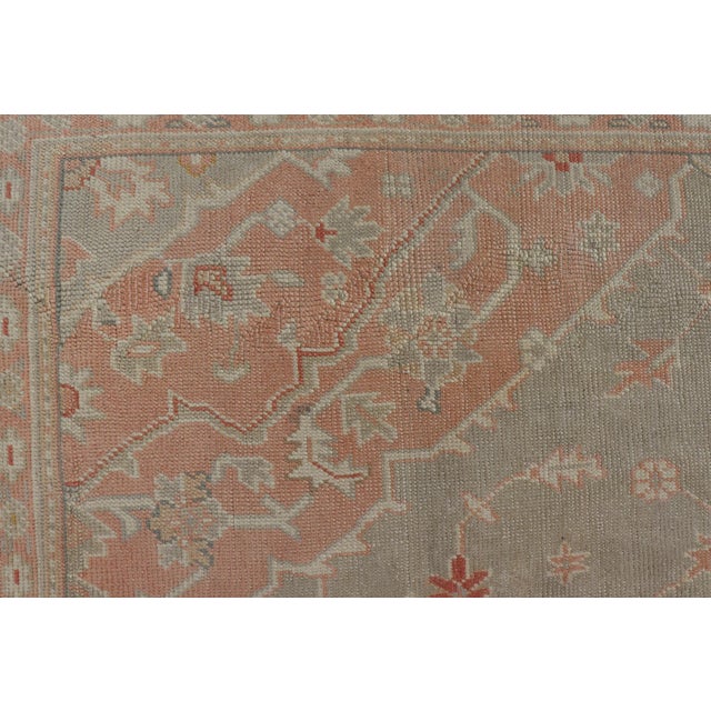 Pink Large Antique Turkish Oushak With Medallion in Green and Pink 13'4 X 16'4 For Sale - Image 8 of 12
