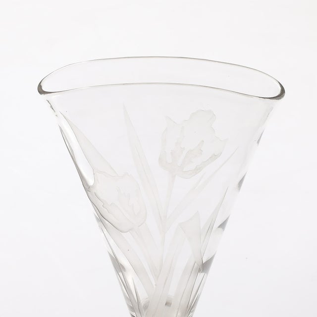 Art Deco Art Deco Frosted and Transparent Glass Vase With Floral Relief Detailing For Sale - Image 3 of 12