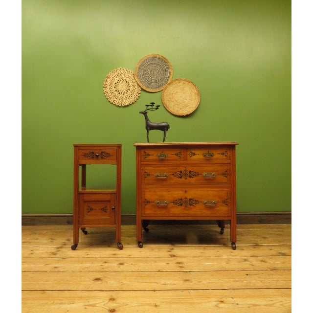English Stencilled Chest of Drawers and Bedside Chest, 1890s, Set of 2 For Sale - Image 17 of 18