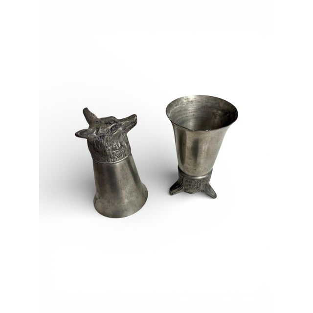 Vintage Pewter Fox Head Stirrup Cups-Pair-English Hunting-Barware-Equestrian-Man For Sale - Image 10 of 13