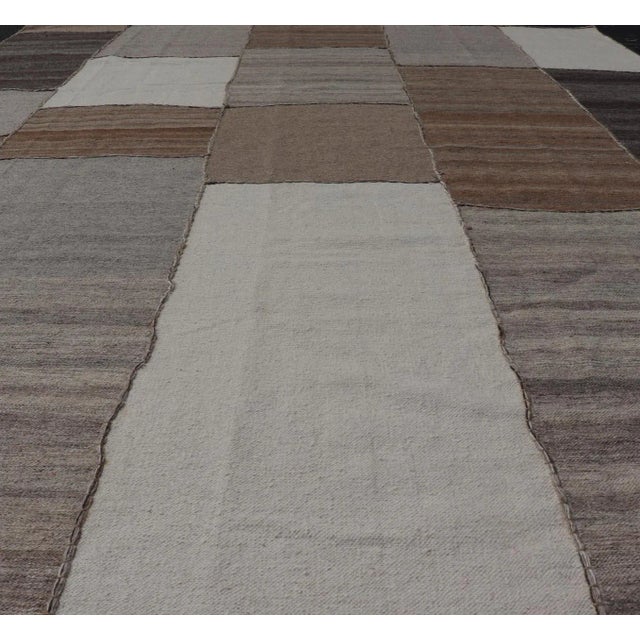 Modern Kilim Rug in Multi-Panel Striped Design With Brown, Gray, White and Taupe 9'2 X 11'10 For Sale - Image 4 of 12