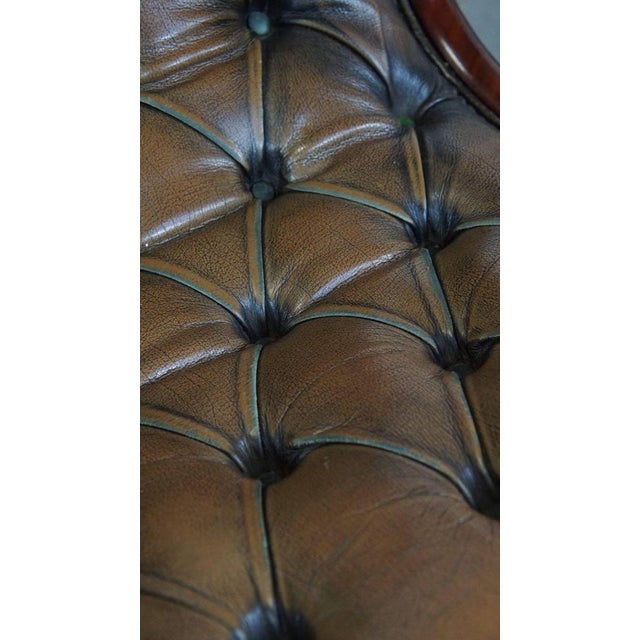 Set of Set of Vintage English Chesterfield Armchairs in Green Cowhide and Wood For Sale - Image 12 of 15