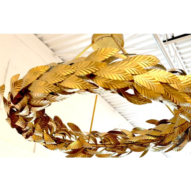 Early 21st Century Apollo Grand Circular Laurel Leaf Chandelier in Gilt Wrought Iron For Sale - Image 5 of 14