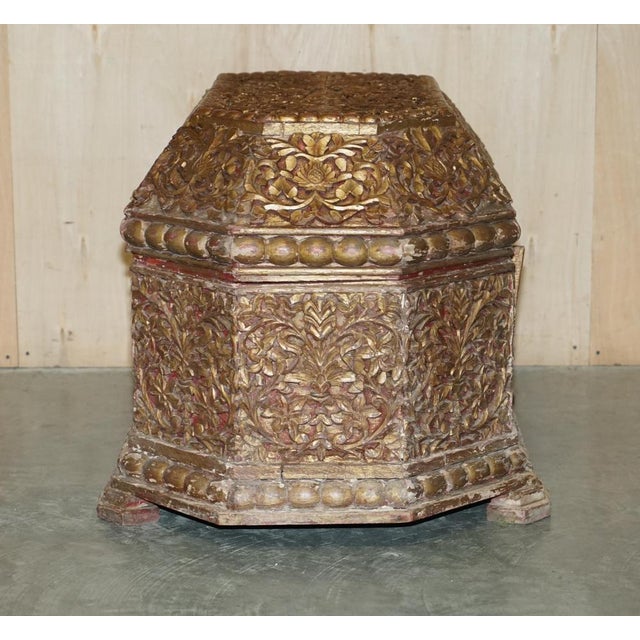 18th Century Indian Hand Carved & Painted Coffer Linen Trunk, 1780s For Sale - Image 17 of 18