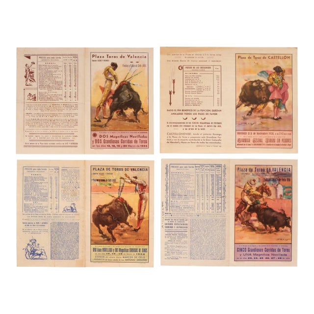 1930's Spanish Bullfighting Poster, Plaza De Toro, Valencia (Set of 4) For Sale