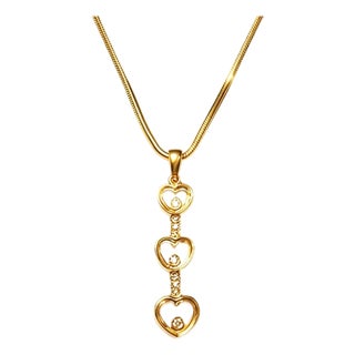 Late 20th Century 14K Yellow Gold Floating Diamond Heart Pendant Slide For Sale