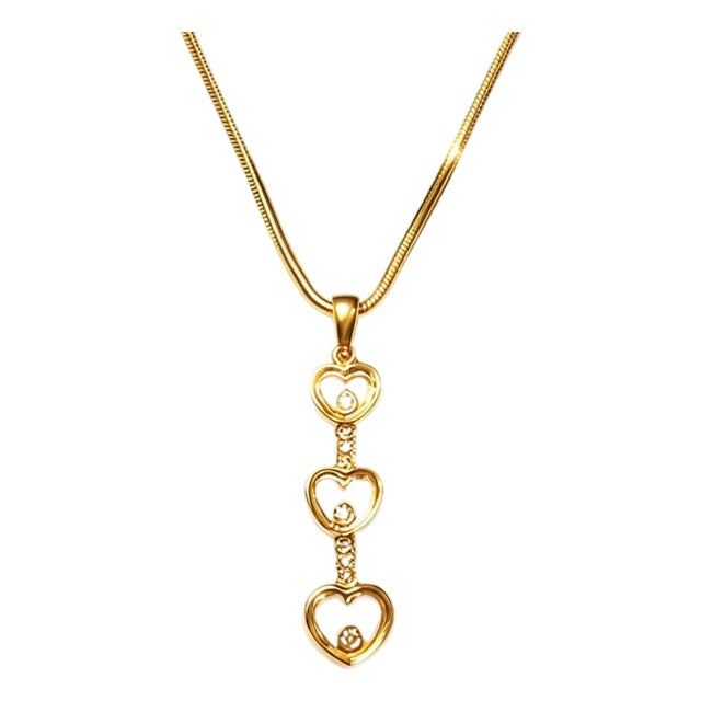 Late 20th Century 14K Yellow Gold Floating Diamond Heart Pendant Slide For Sale