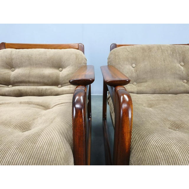 Scandinavian Lounge Chairs in Wood and Corduroy Upholstery, 1970s, Set of 2 For Sale - Image 9 of 15