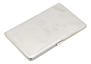 Plain Silver Rectangular Cigarette Case with Hinged Lid