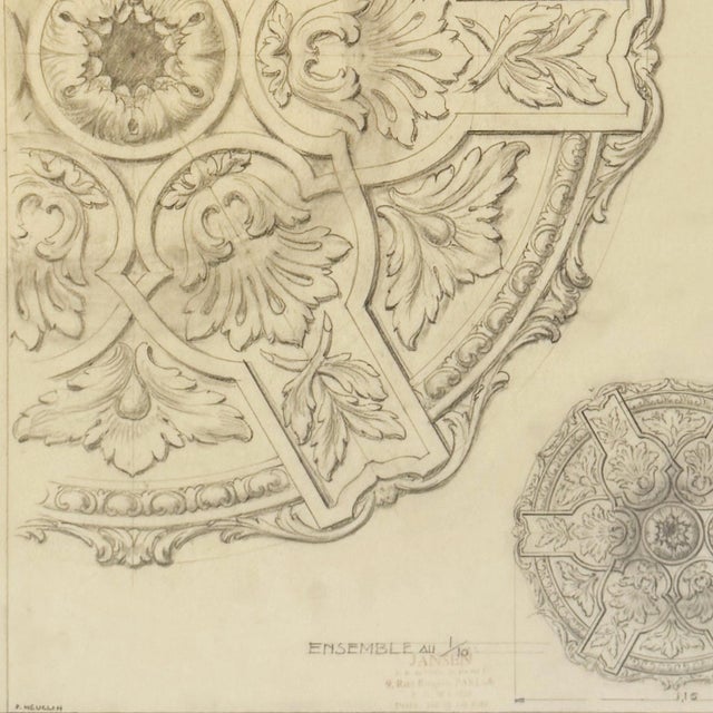 Rococo Mid-20th Century Original Maison Jansen Architectural Detail Pencil Drawing For Sale - Image 3 of 5