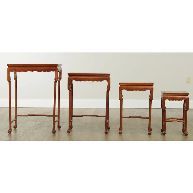Brown Vintage Chinese Hardwood Marble Top Nesting Tables - Set of 4 For Sale - Image 8 of 13