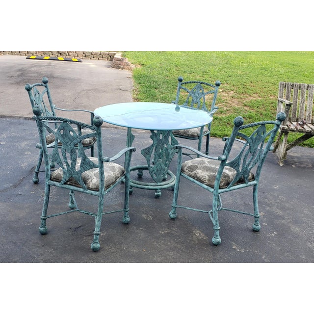 Vintage Pompeii Aluminum Outdoor Dining Table & 4 Chairs in Patina