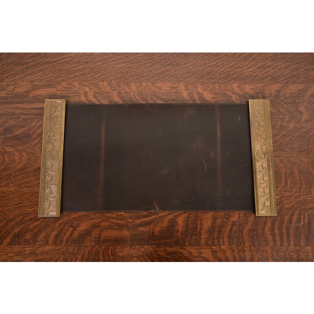 Tiffany Studios New York Adam Pattern Bronze Doré Blotter Ends With Leather Desk Blotter For Sale - Image 14 of 14