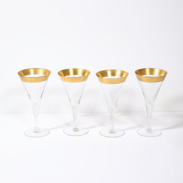 Metal Set of 12 Mid-Century Modernist Gilt Rimmed Water Glasses by Dorothy Thorpe For Sale - Image 7 of 15