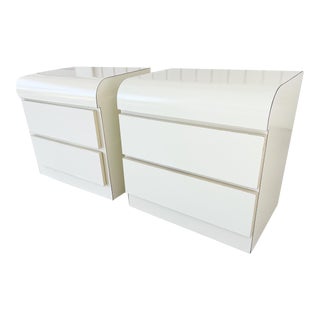 1980s White Waterfall Front Postmodern Nightstands – a Pair For Sale