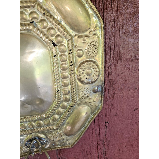 Antique Pair of Hammered Brass Folk Art Swedish Two Arm Sconces - Set of 2 For Sale In Philadelphia - Image 6 of 7