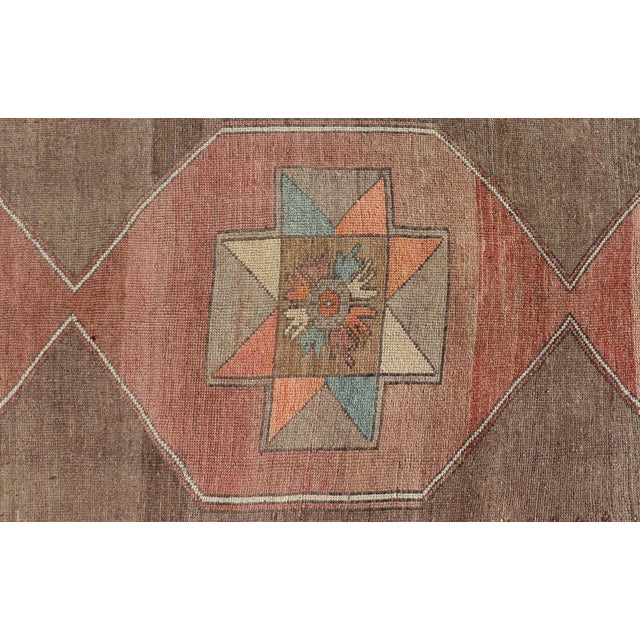 Vintage Turkish Kars Gallery Runner With Muted Red, Taupe, and Soft Teal For Sale - Image 10 of 12