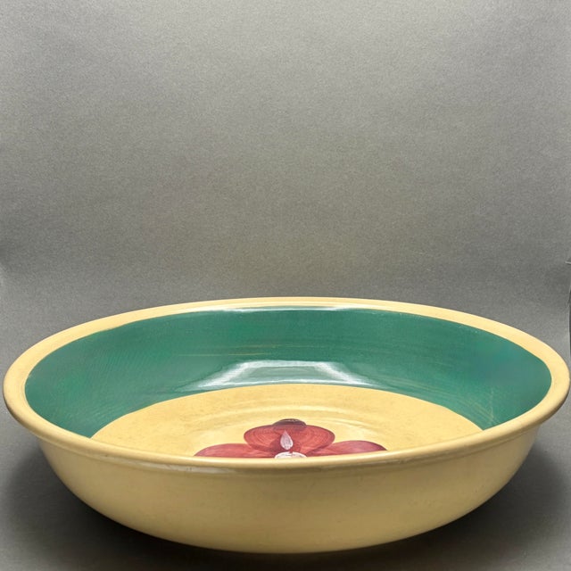Vintage Watt Pottery Yelloware “Cross Hatch Pansy” 14 1/2” Serving Bowl For Sale - Image 4 of 8