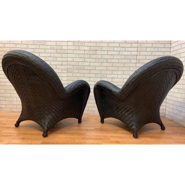 Malabar Woven Wicker Rattan Lounge Chairs W/ Newly Reupholstered Pillows - Set of 2 For Sale - Image 11 of 11