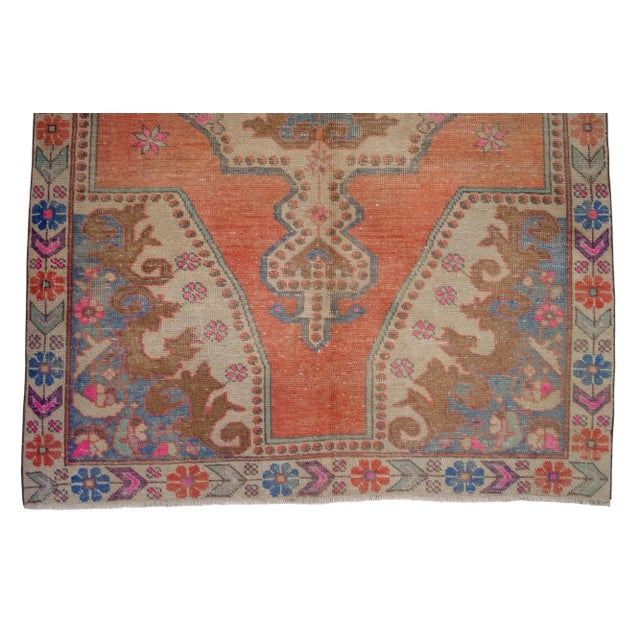Distressed Low Pile Turkish Rug Vintage Area Rug - 4'3" X 7'10" For Sale - Image 9 of 15