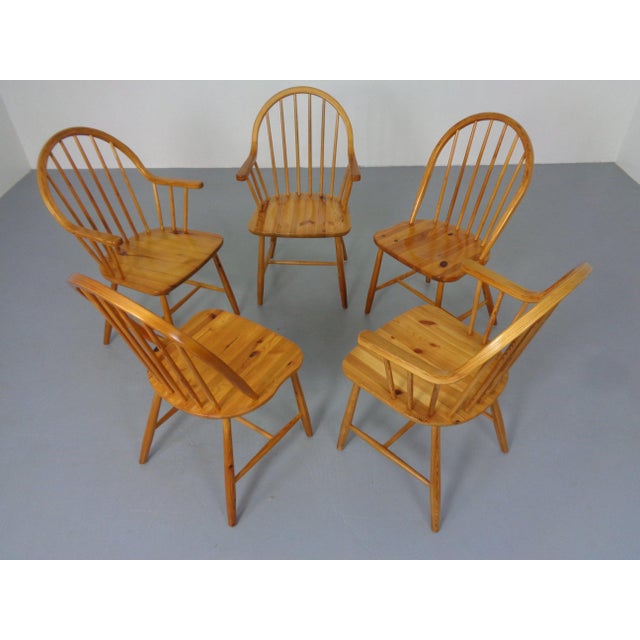 Brown Danish Pine Chairs an Armchairs by Erik Ole Jørgensen for Tarm Stole Møbelfabrik, 1960s, Set of 5 For Sale - Image 8 of 18